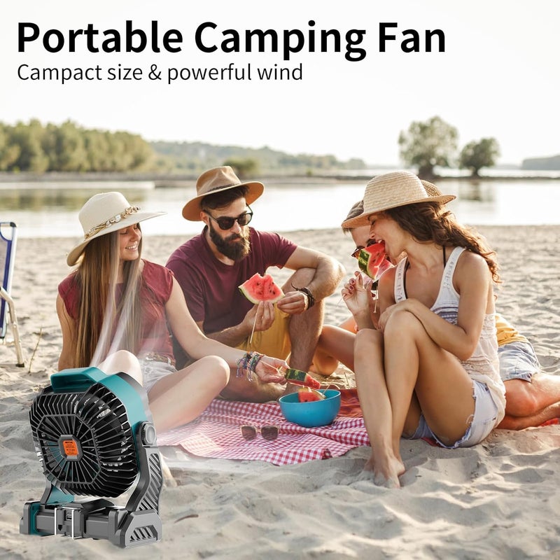 WESTTREE 20000mAh Battery powered fan Camping essentials,Rechargeable fan Portable Battery Operated Tent with Light & Hook X26A Cyan - Image 3